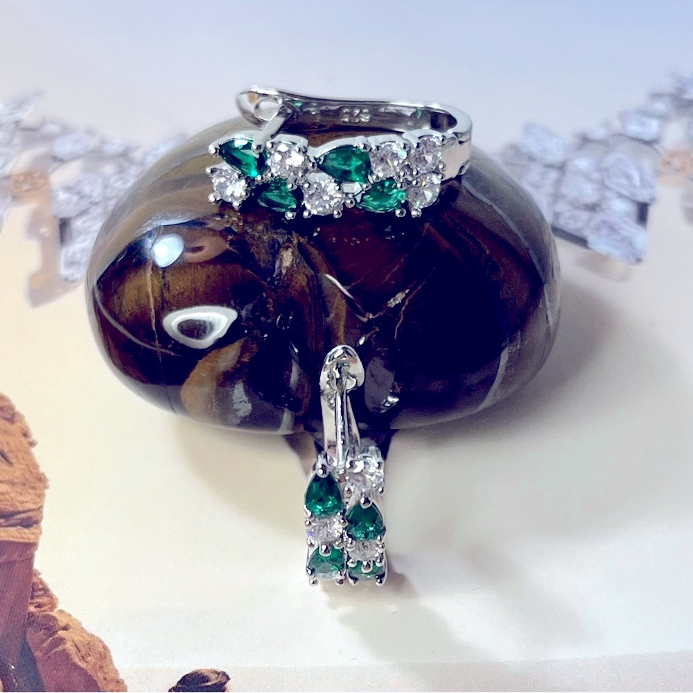 925 Sterling Silver Green Zircon Drop Earrings